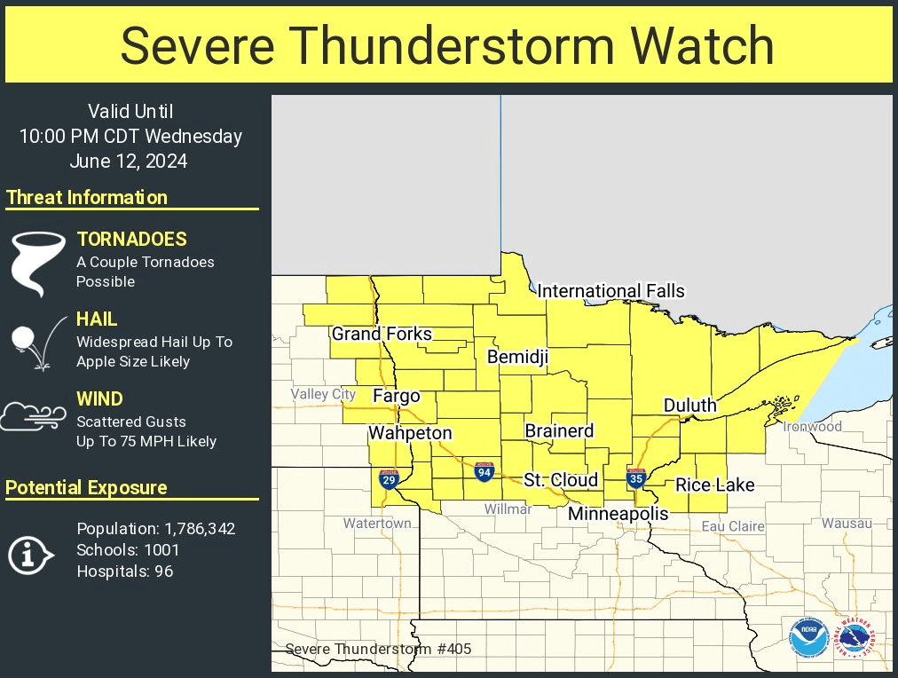 Severe Thunderstorm Watch issued for areas of Eastern ND and northern Minnesota until 10:00 PM 6/12/24