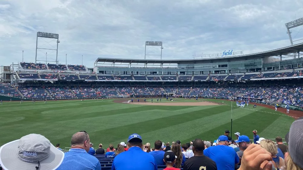 Charles Schwab Field with fans in crowd (Home of Men's College World Series)