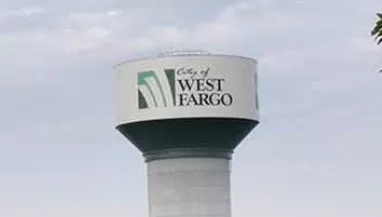 Photo shows water tower in West Fargo.