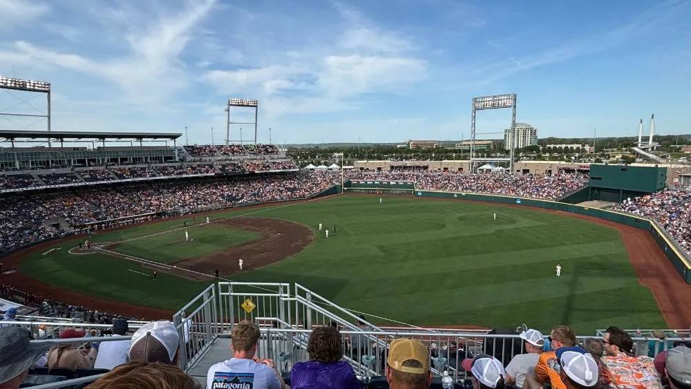 Charles Schwab Field with fans in crowd (Home of Men's College World Series)