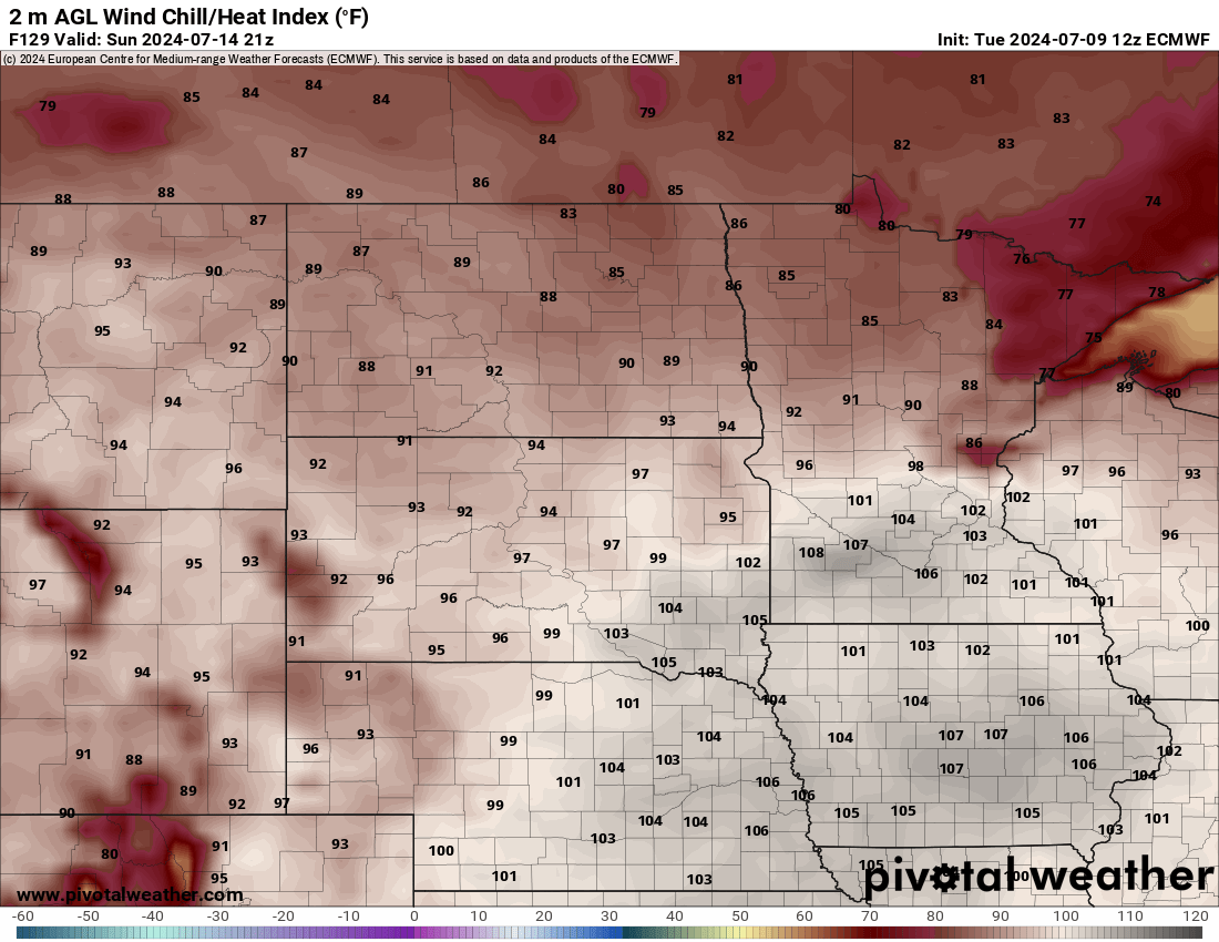 7/9/24 12z Euro Heat Index 4:00 pm CT Sunday 7/14/24