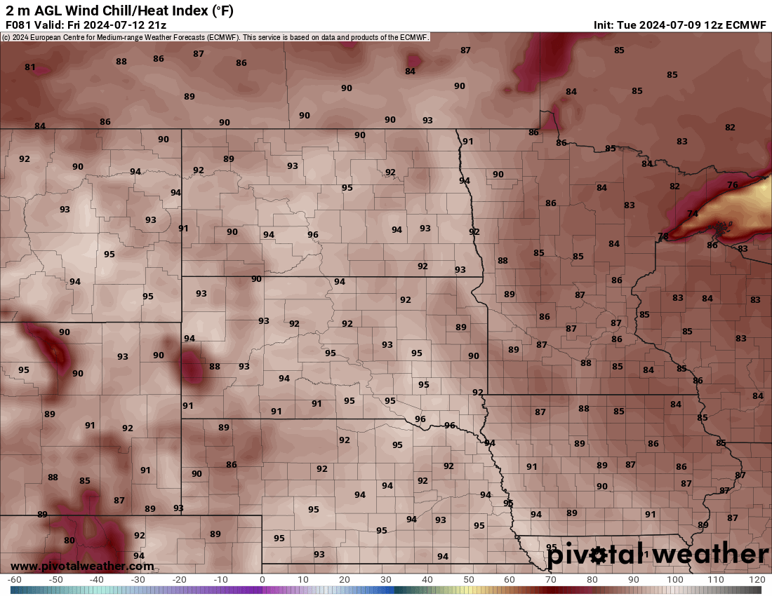 7/9/24 12z Euro Heat Index 4:00 pm CT Friday 7/12/24