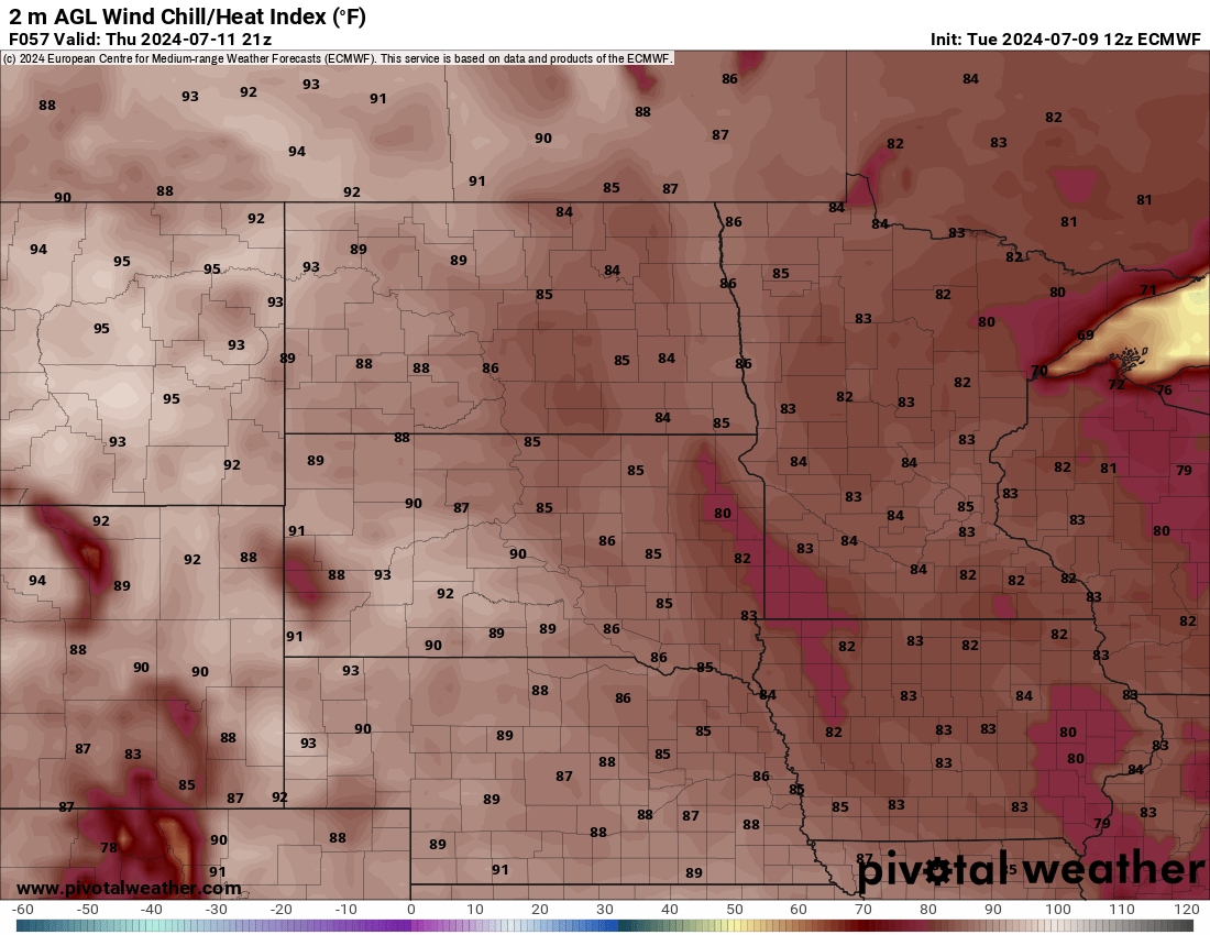 7/9/24 12z Euro Heat Index 4:00 pm CT Thursday 7/11/24