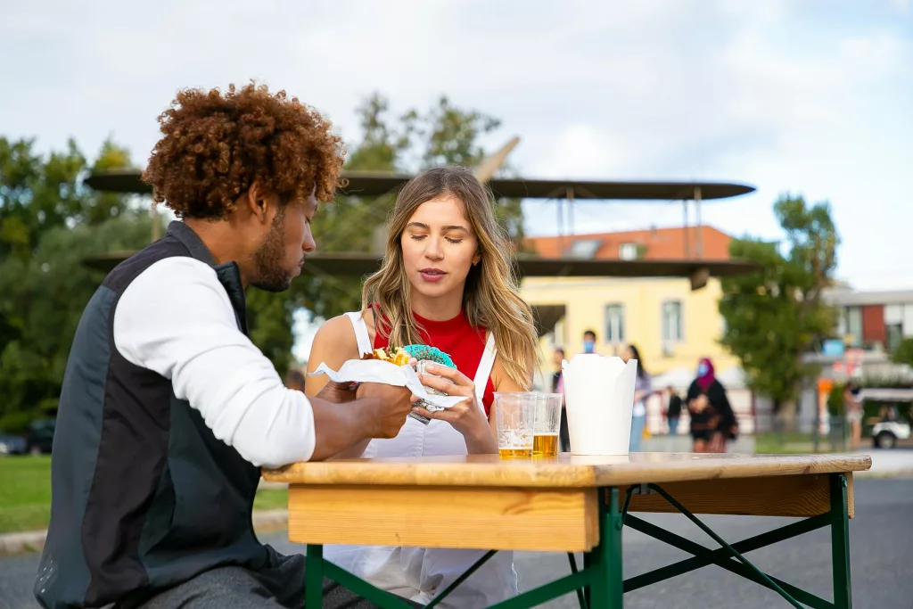 People eating outside