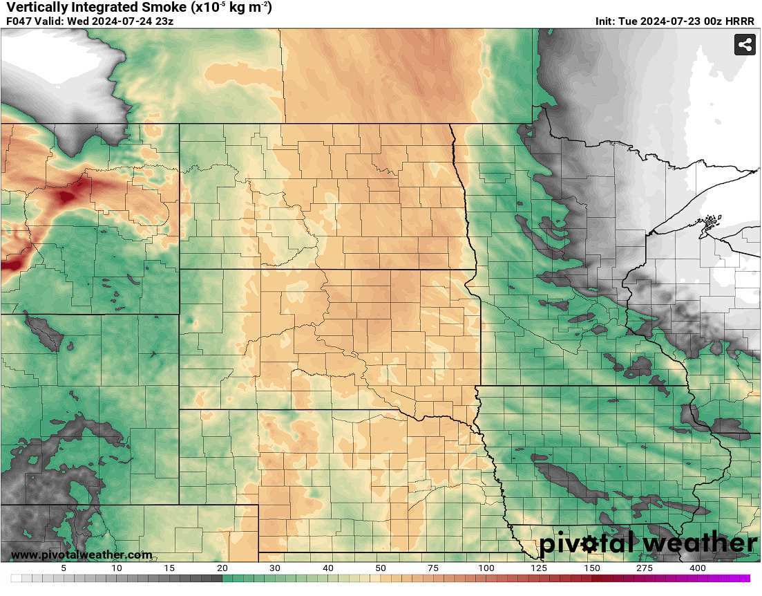 0z HRRR Upper level Smoke forefast for 7/24/24