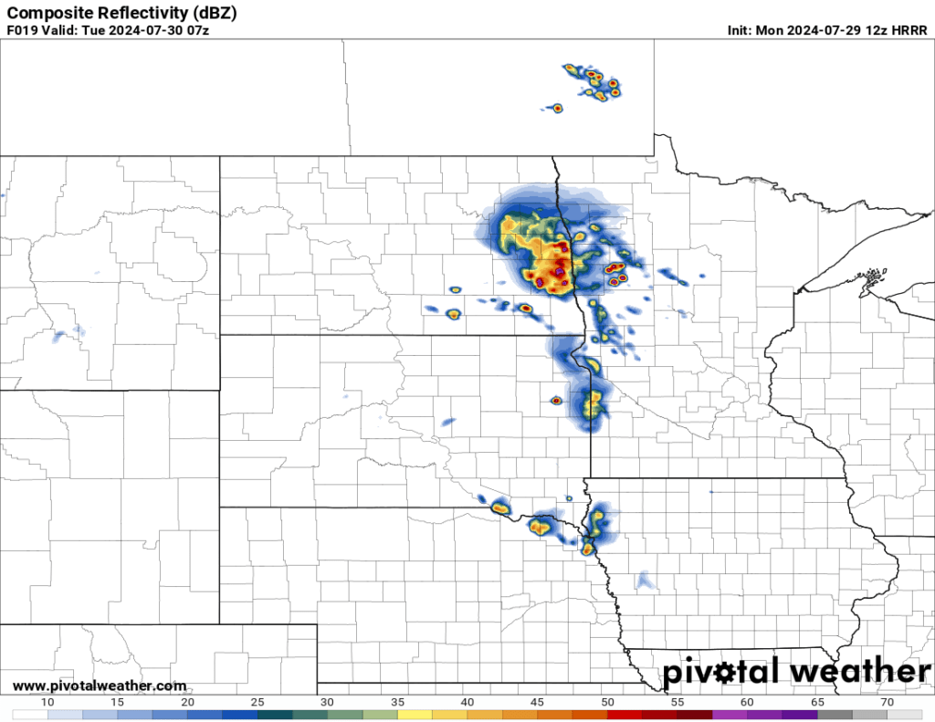 12z HRRR Simulated Radar Reflectivity Monday Night