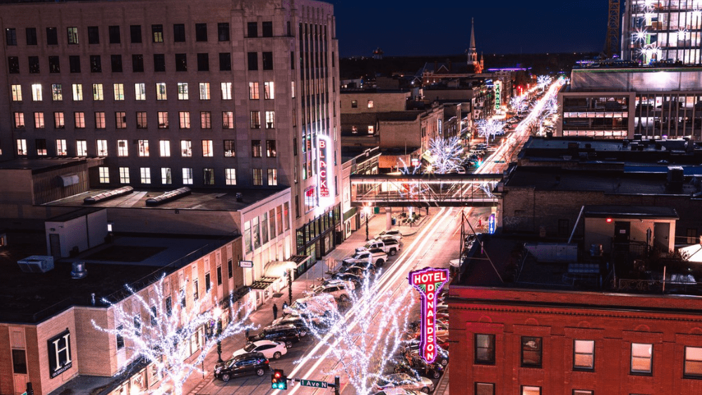 aerial image of downtown Fargo