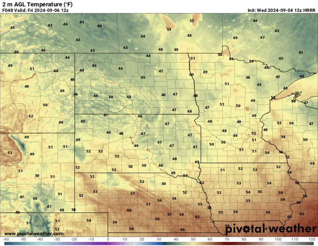 temperatures Friday morning