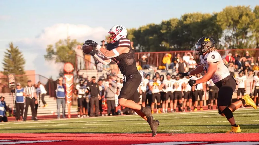 Football player catching touchdown pass