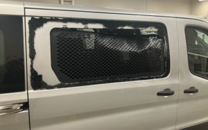 van with window damage