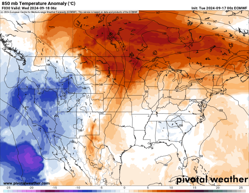 850 mb Temperature Anom via 0z ECMWF: Pivotal Weather