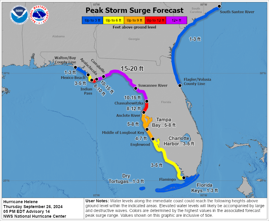 Estimated peak storm surge via National Hurricane Center