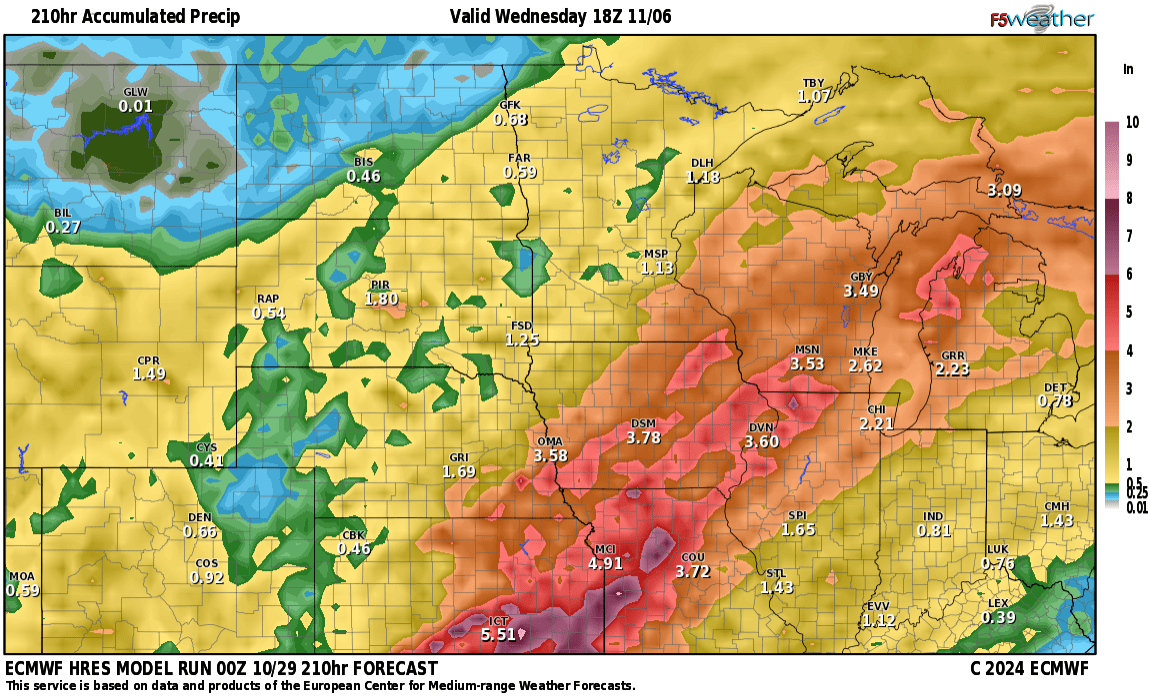 Rainfall totals through next week