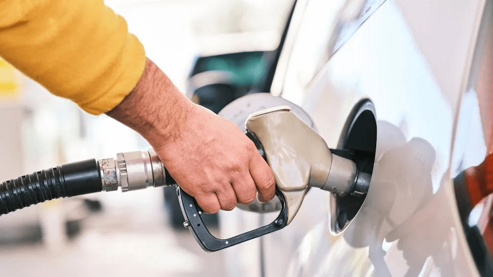 Stock image of vehicle at a gas station