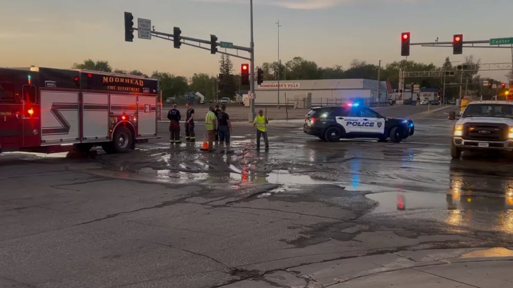 Image of water main break scene in Moorhead