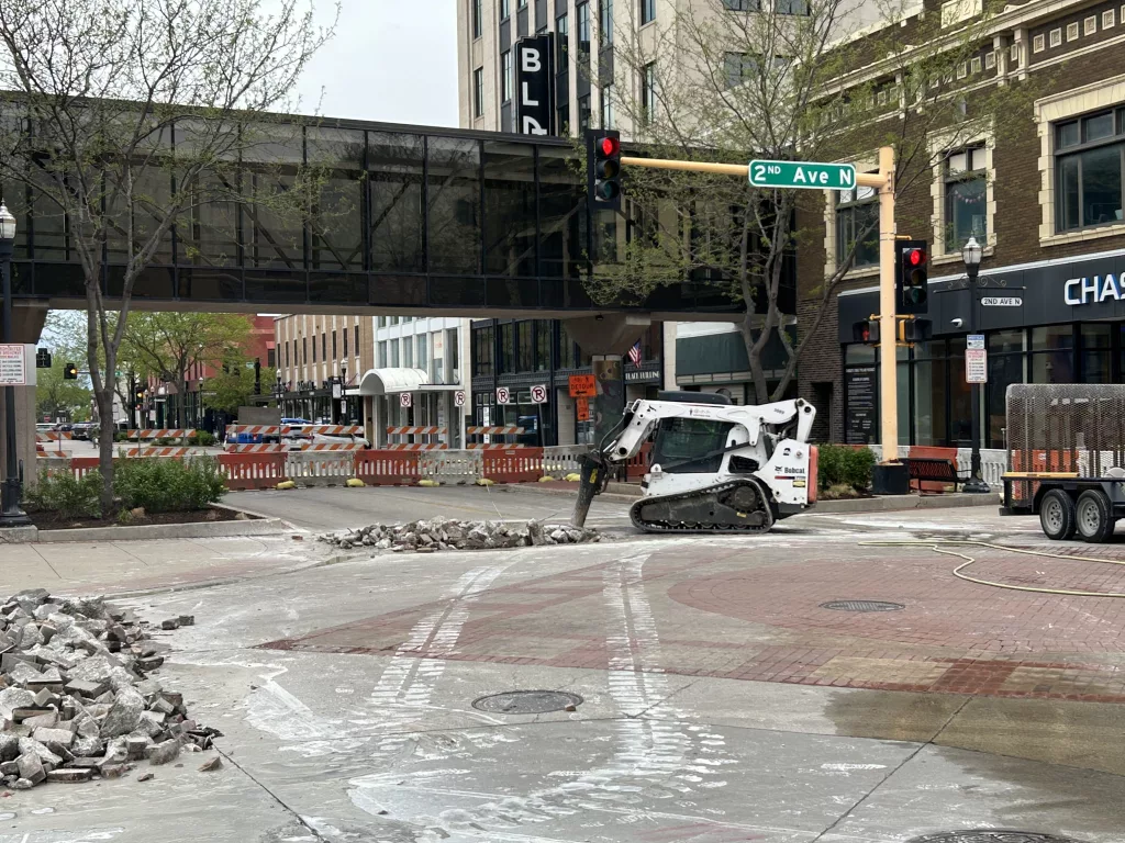 Downtown Fargo bollard construction