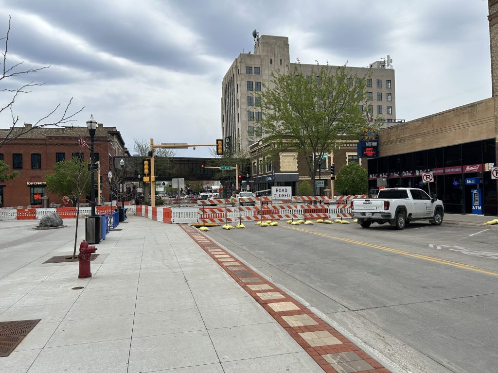 Downtown Fargo bollard construction