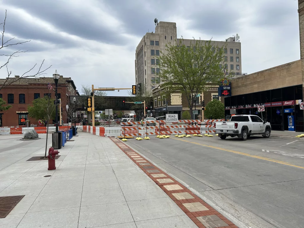 Downtown Fargo bollard construction