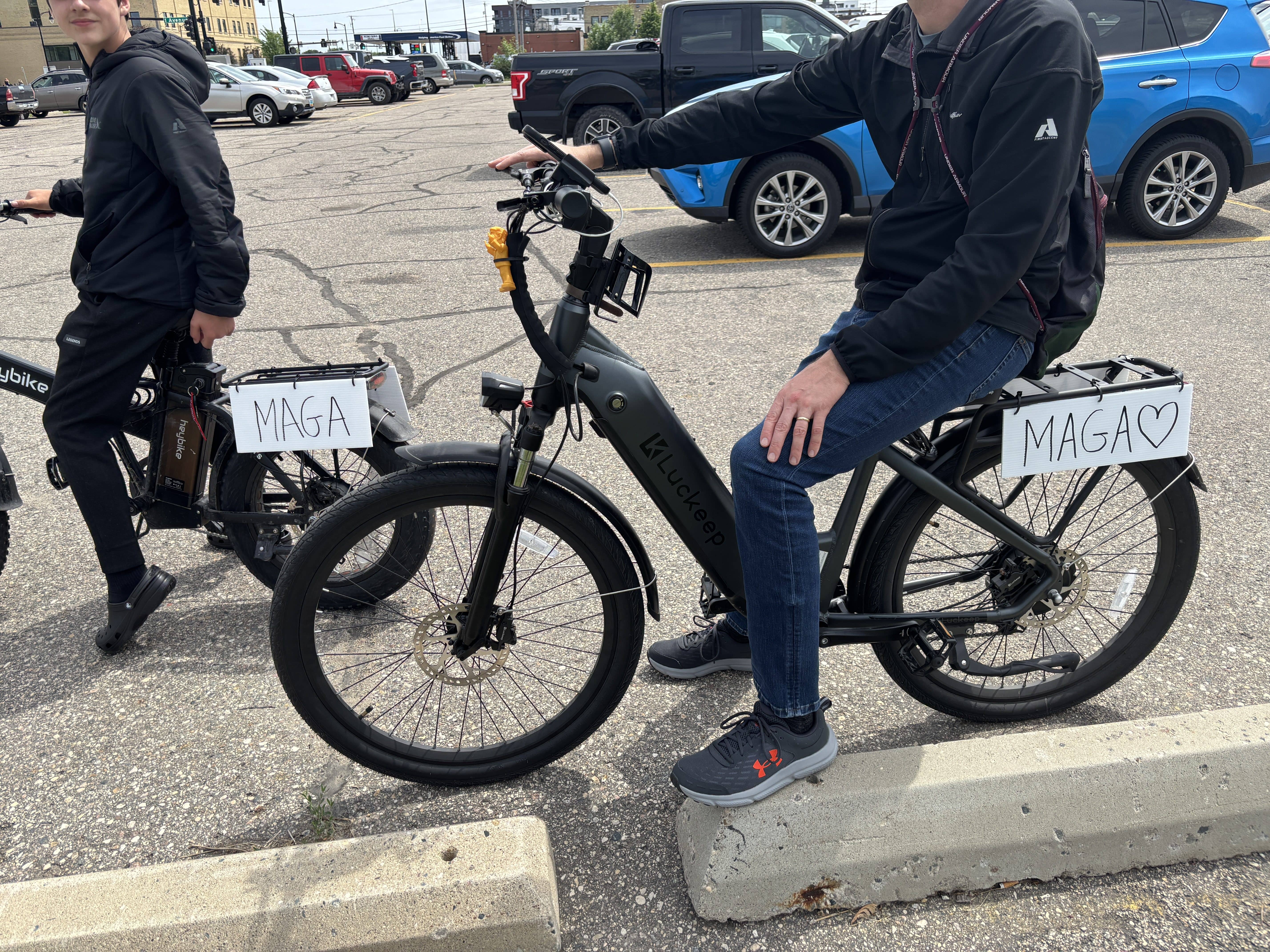 Image of bikes with MAGA signs at No Kings Rally