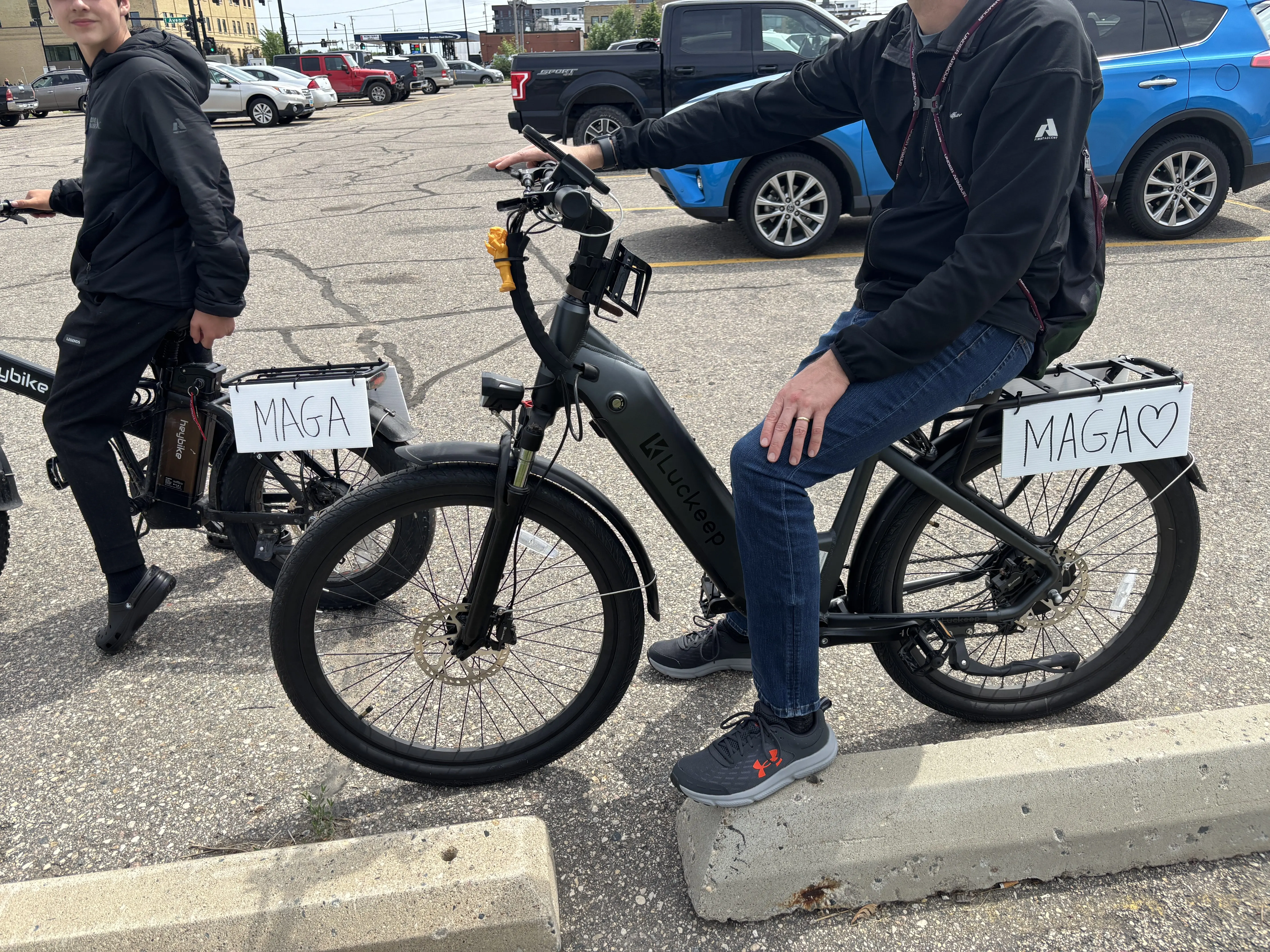 Image of bikes with MAGA signs at No Kings Rally