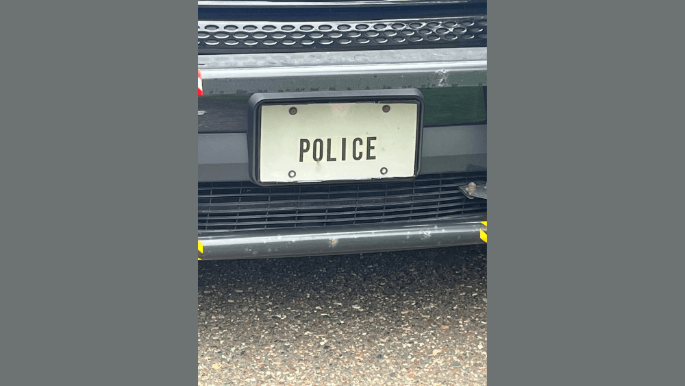 Image of Vance Boelter's license plate which reads "POLICE"