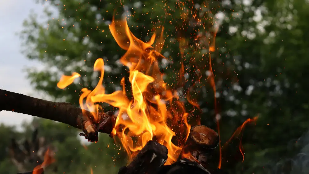 Image of someone using kindling to start a fire