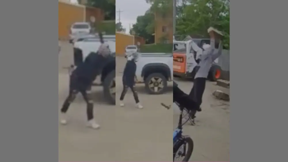 Screenshot of surveillance footage of three of the people vandalizing the property