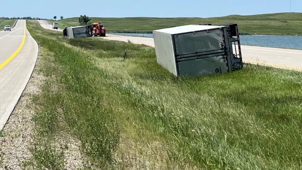 Image of semis overturned along Interstate 94