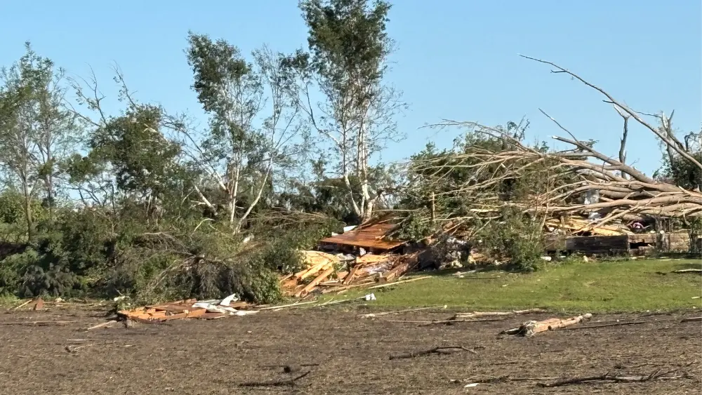 Image of downed trees and home damage in Enderlin ND