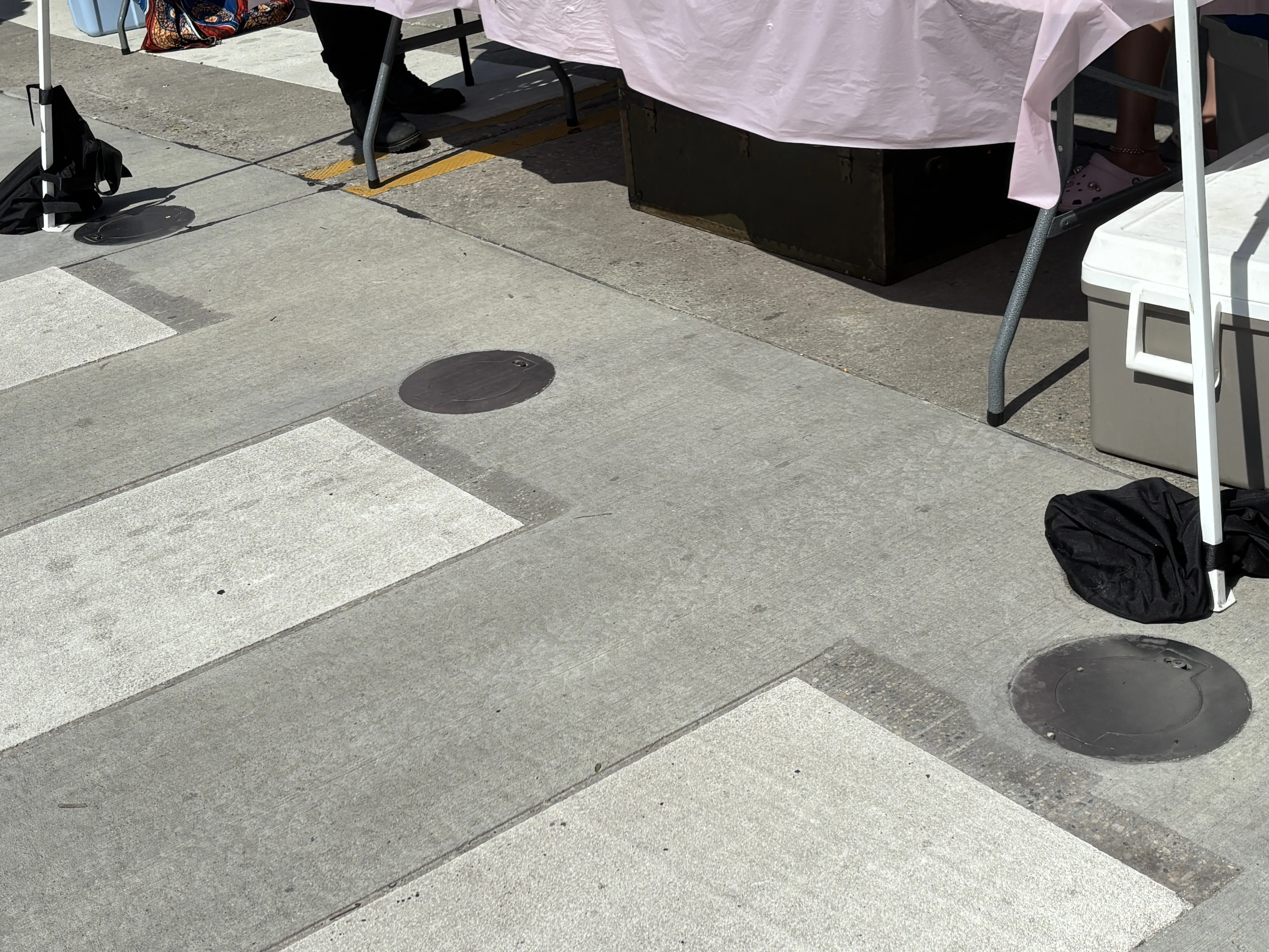 Image of the mounts for the bollards on the street