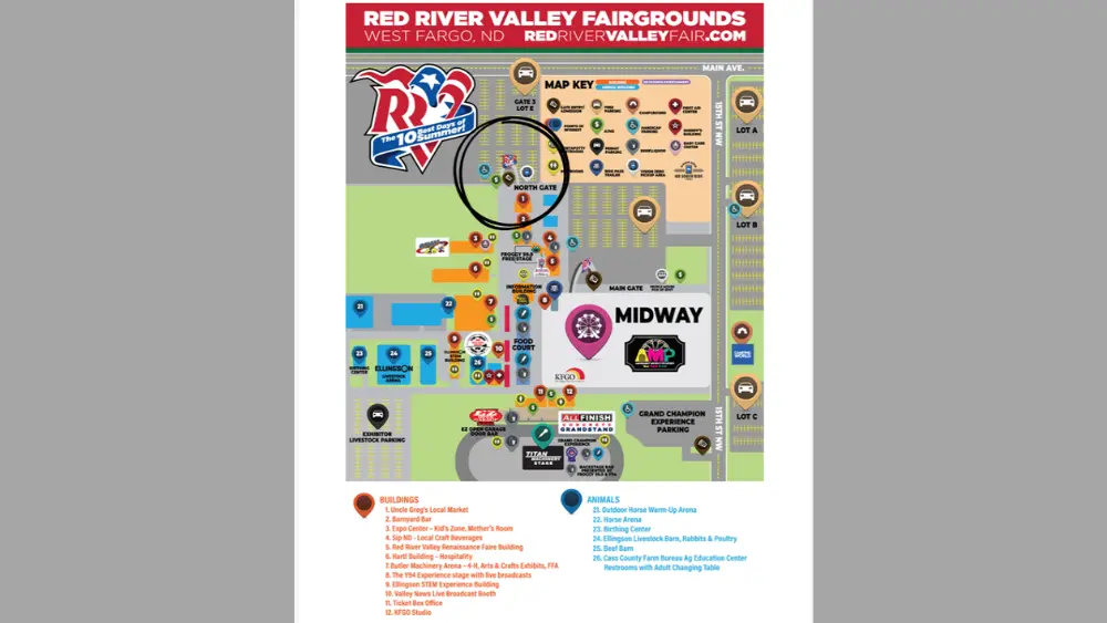 Image of RRVF map showing ND Sober Ride pickup stop at Gate 3