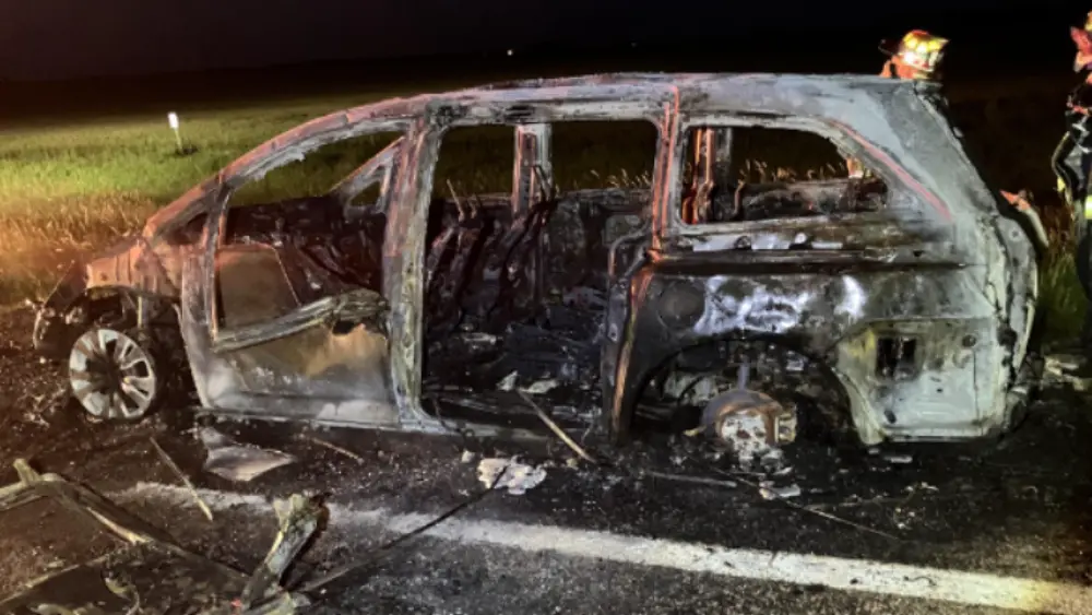 Image of the burned out car after the fire was put out