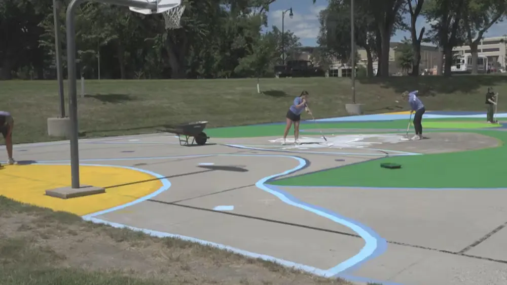 Image of mural at Dike West basketball court in Fargo