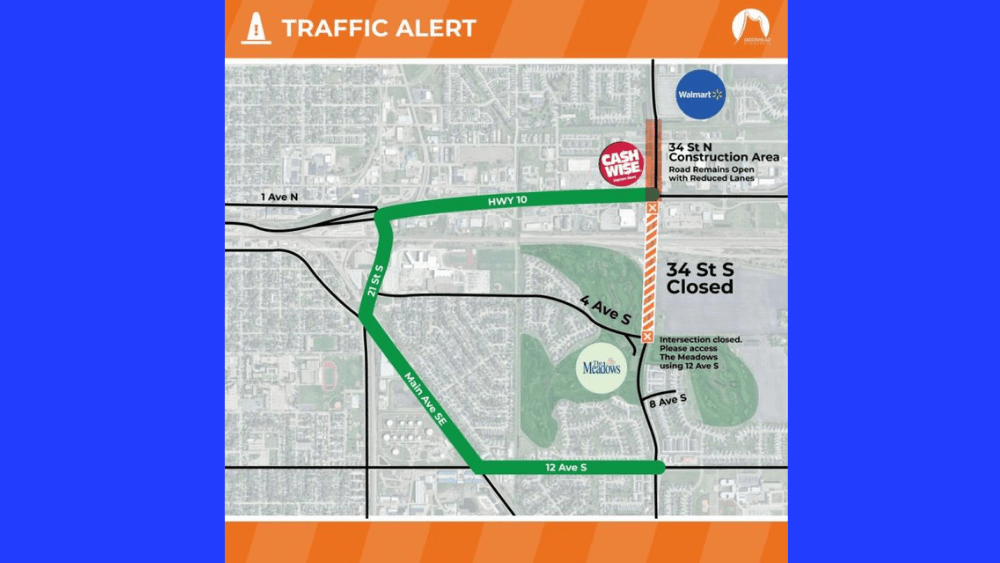 Moorhead 34th Street Construction and detour map