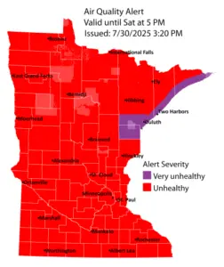 Minnesota Air Quality Alert map