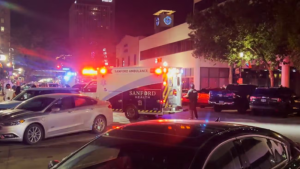 an ambulance with lights on