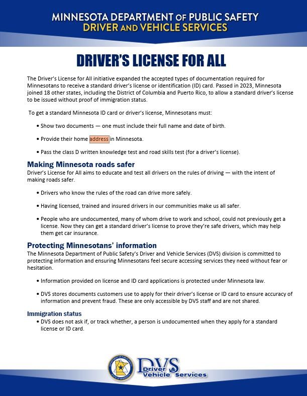 Minnesota drivers license for all law information