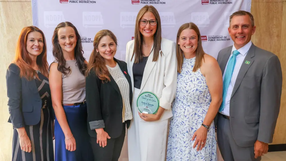 Frannie Tonseth winning the North Dakota Teacher of the Year Award