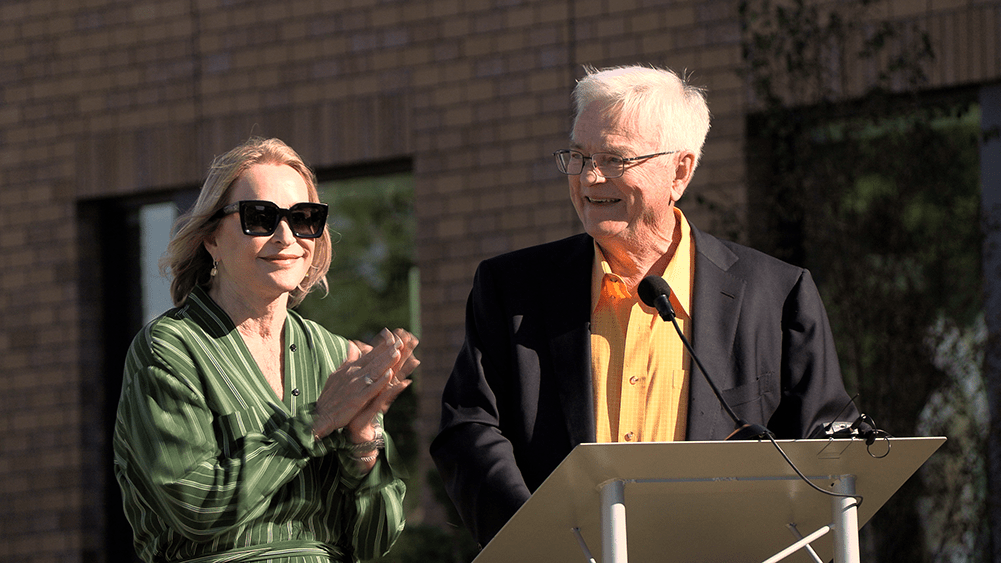 Image of Bob and Sheila Challey at the ribbon cutting for NDSU's Challey Hall