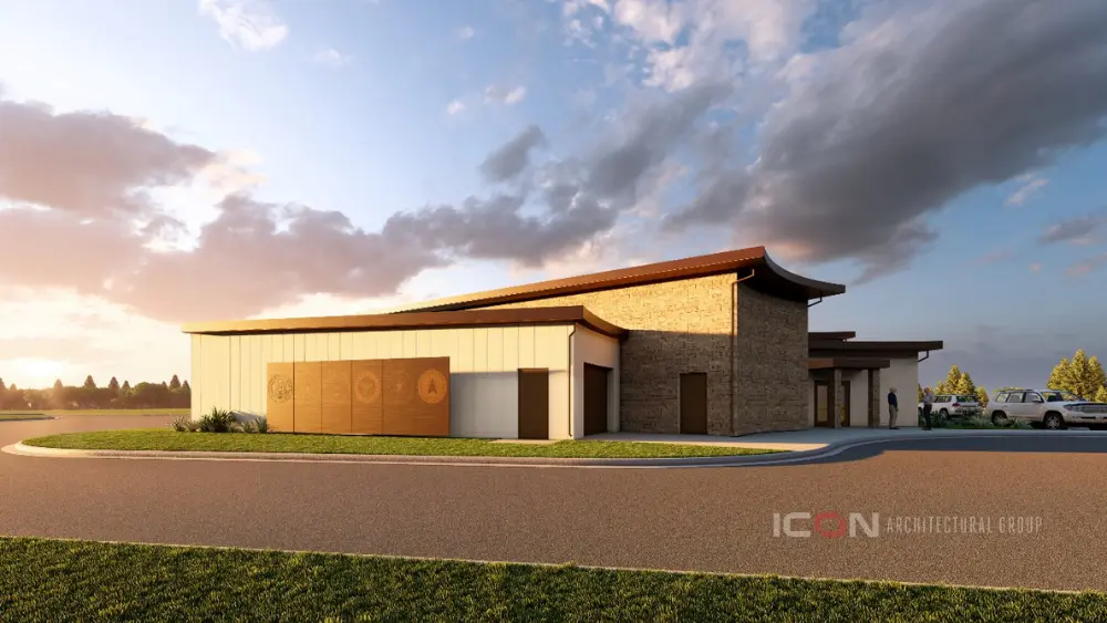 conceptual drawing of the Veterans Memorial Center at the Fargo National Cemetery