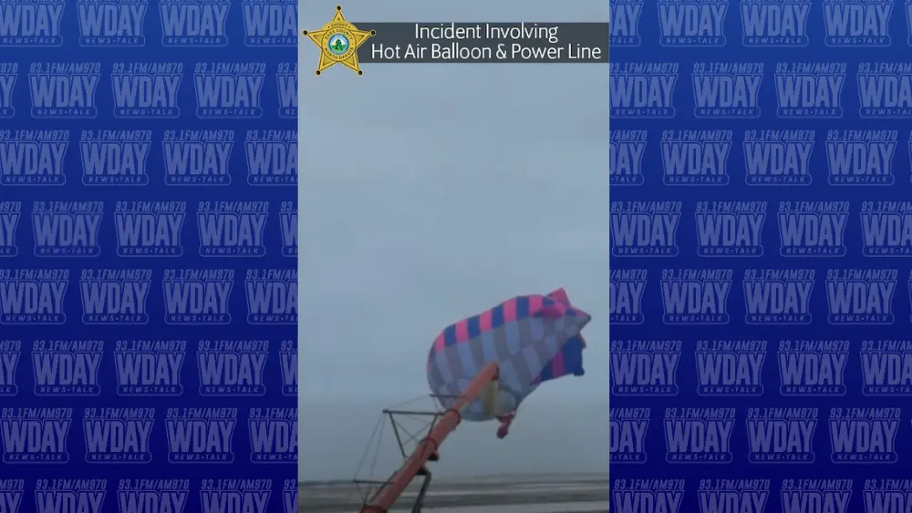 Hot air balloon hitting a power line