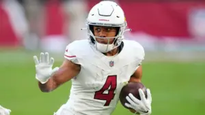 Arizona Cardinals wide receiver Rondale Moore (4) runs against the San Francisco 49ers during the first half of an NFL football game