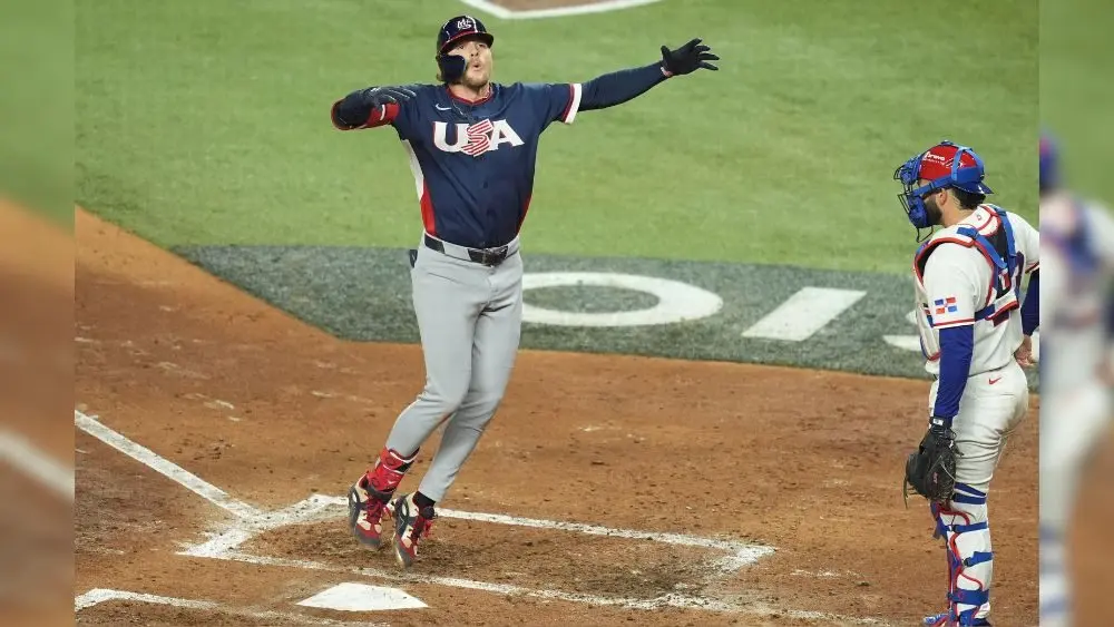 USA's Gunnar Henderson celebrating a home run