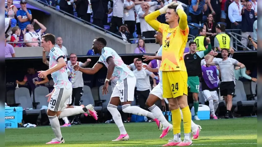 United States goalkeeper Matt Freese (24) reacts after Belgium scores their third goal during the World Cup round of 16 soccer match in Seattle, Monday, July 6, 2026