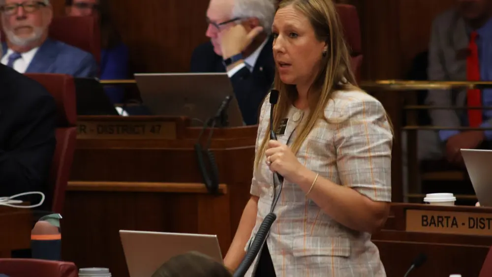 Sen. Michelle Axtman, R-Bismarck, speaks on the Senate floor during a special session of the Legislature on Sept. 3, 2026. (Photo by Michael Achterling/North Dakota Monitor)