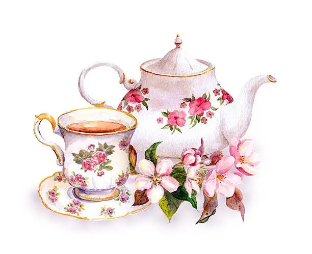 tea-cup-and-tea-pot-with-flowers-vintage-watercolor-design