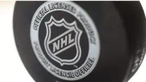Official game puck from NHL^ National hockey league^ USA.