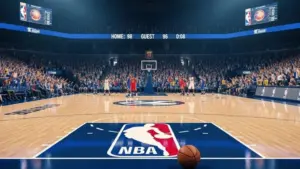 (AI-generated image) NBA BASKETBALL COURT WITH BALL This content was generated by an Artificial Intelligence (AI) system.