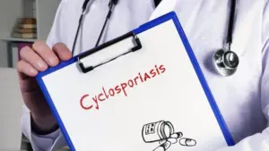 Health care concept meaning Cyclosporiasis with sign on the sheet.