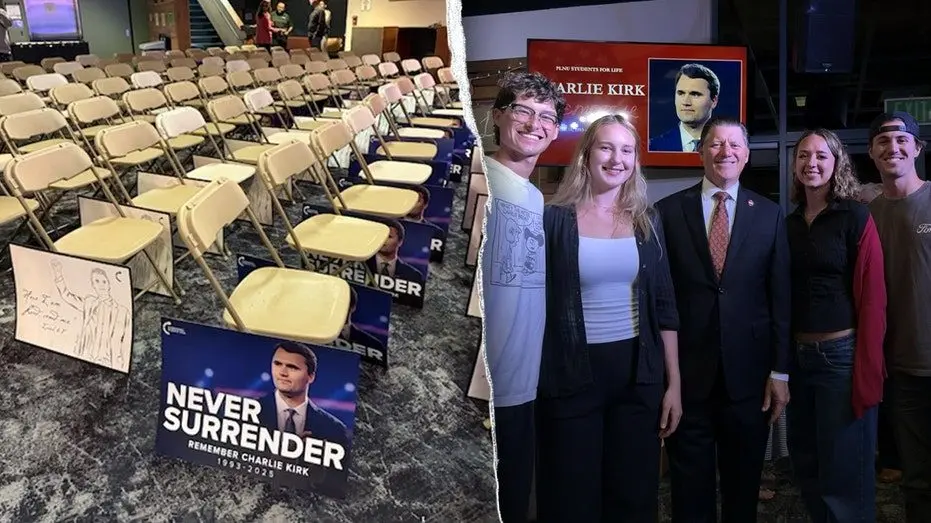 split-image-of-posters-for-charlie-kirk-and-students-at-a-memorial530244